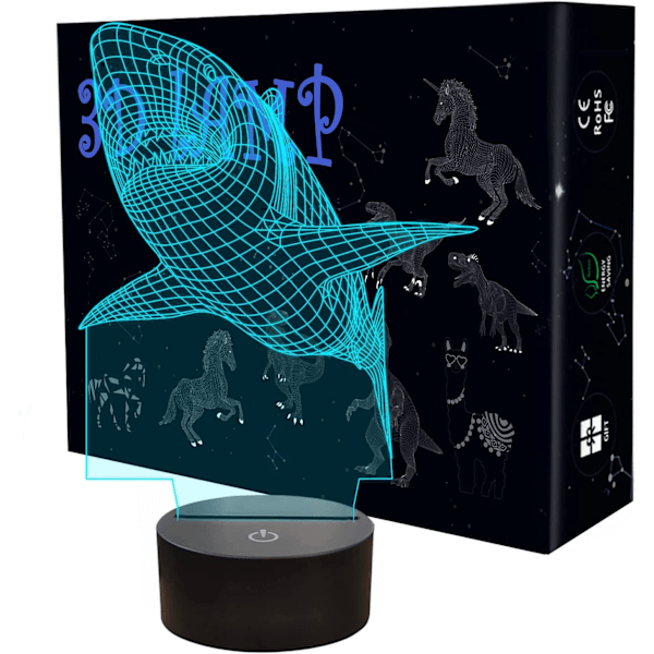Shark 3D LED-nattlampa, Bagvhandbagro Shark Toy Lamp, 7 Co