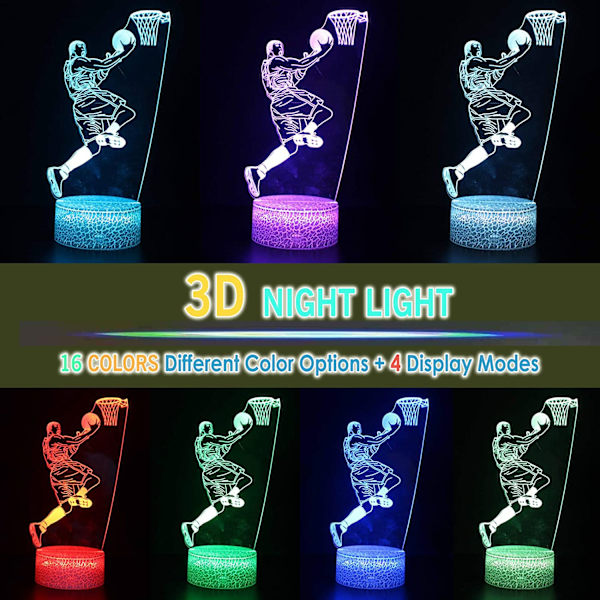 Basketballspiller 3D Illusion LED Bordlampe Natlampe med 16 Farver Fans Dekorationer Gaver