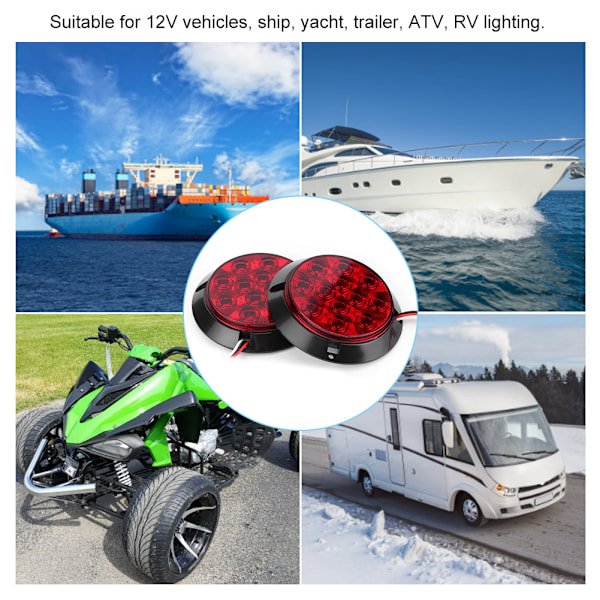 2 st 4-i-1 12V 12LED Baklykta Vattentät Rund Broms Stopplampa för Båt ATV Lastbil
