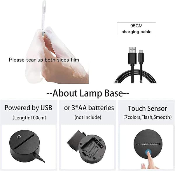 Anime 3D Natlampe LED Skrivebordsbelysning med Touch Switch, 7