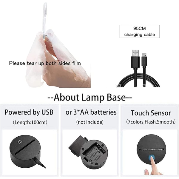 Anime 3D nattlampa LED skrivbordsbelysning med touch-switch, 7\"