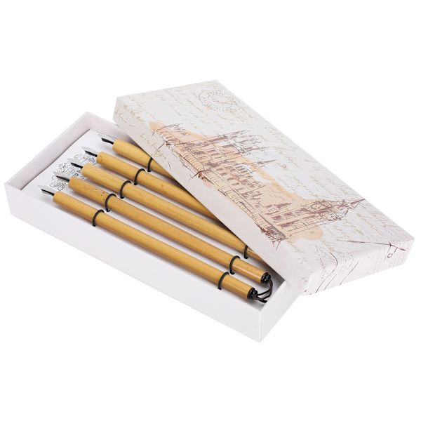 5 st Dip Pen Handgjord Manga Kalligrafi Vintage Bambu Ritning Målning Kit Skolmaterial Oblique Nib