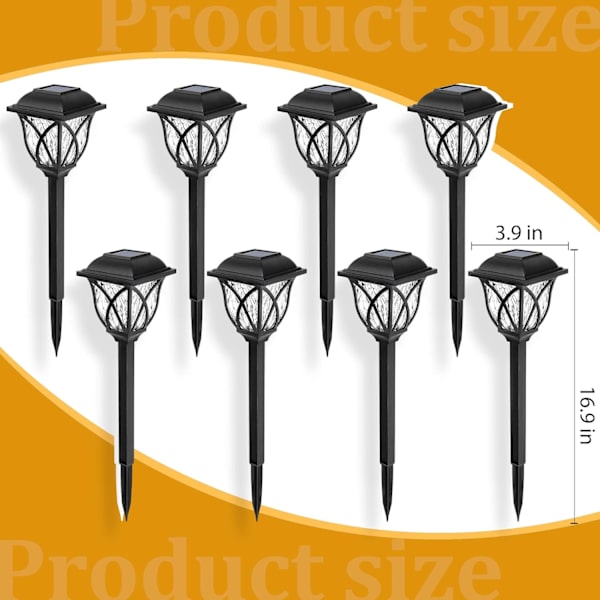 Solcellelamper utendørs vanntett, 6-pak LED solcellelamper for hage, solcellelamper for utendørs, hage, uteplass, landskap, gangvei (varm hvit) Black6