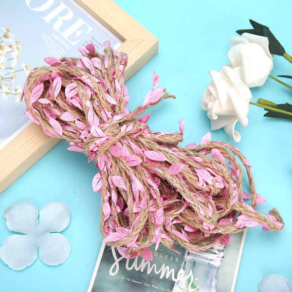 10 metriä keinotekoinen lehti nauha punottu seppele kudonta hamppu köysi kimppu DIY tarvikkeetPink