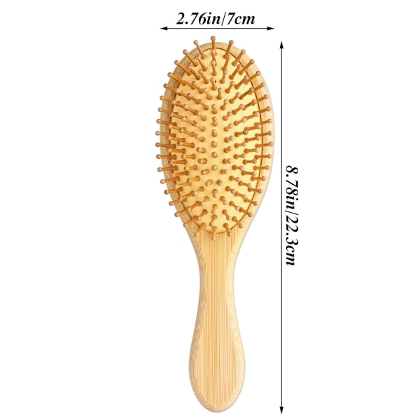 Bambuborste Mini Resebar Borste för Håravtrassling Rundad Trä Naturlig Hårborste för Kvinnor Män Tunnt Långt Lockigt Hår