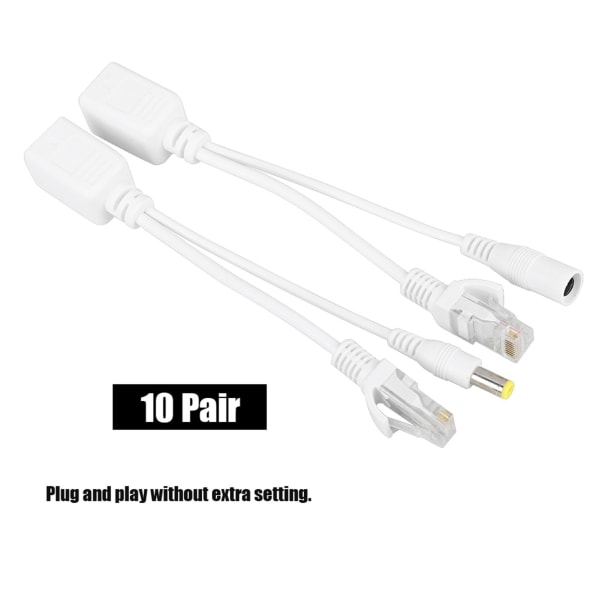 10 paria IP-kameran POE RJ45 -kaapeli Power Over Ethernet -sovitin Injektori Splitter DC 12 V
