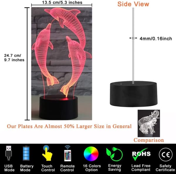 Delfin 3D Illusjon Nattlys Leker, 16 Farger Endre Smart
