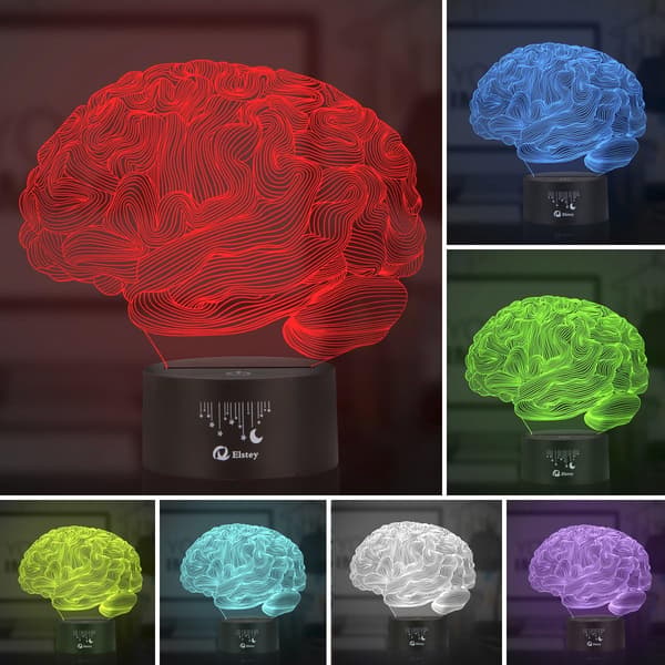 Hjerne 3D Natlys Bordlampe, 7 Farver Optisk Illus