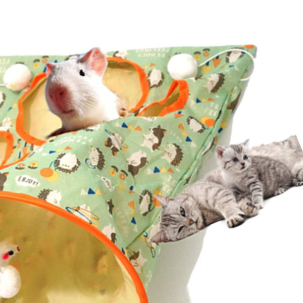 Kattunnel Väska Fällbar Interaktiv 5 Hål Crinkle Ljud Tunnel Husdjur Borr Hink med Plyschbollar för Katter Kattungar Hedgehog