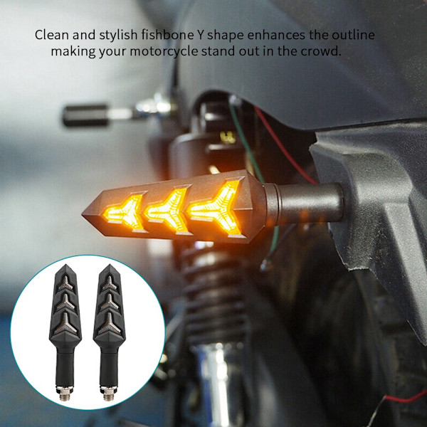 1 Par Motorsykkel LED Blinklys Lampe Fiskebein Y-Form Strømmende Blinklys