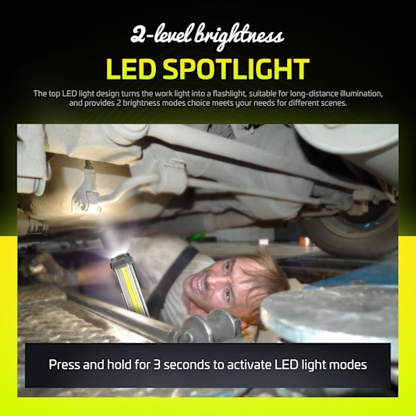 Arbejdslys Genopladelig LED 1500 Lumen Super Lys COB Bærbar Arbejdslys Magnetisk Base og Krog Arbejdslommelygte til Bilreparation Maskine Nød