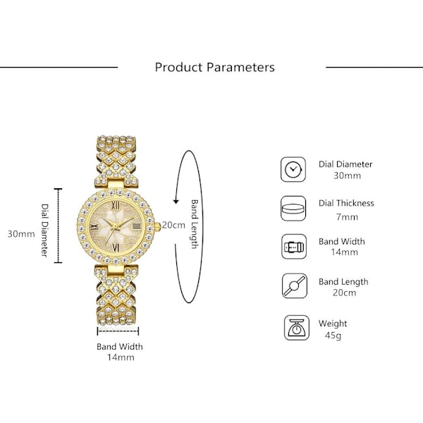 Naisten Luksuskellot Teräsranneke Timanttikoristeilla Kvartsi Rannekello Hienoja Lahjoja Naisille Gold