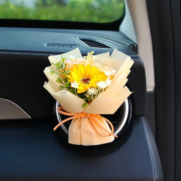 Mini rosebukett bilventilklips luftfrisker, kunstig blomsterdesign med forfriskende duft og gjenbrukbar diffuserpute, elegant interiør style-3