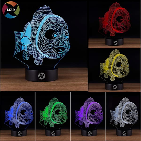 3D Optisk Illusjon Nattlys - 7 LED Fargeskiftende Lampe
