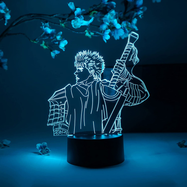 Guts Branded Swordsman Otaku Lampe – Berserk – Anime Lampe Figur Nattlys, 16 Farger RGB LED – Fjernkontroll, 3D Anime Romdekor Gave til Otaku