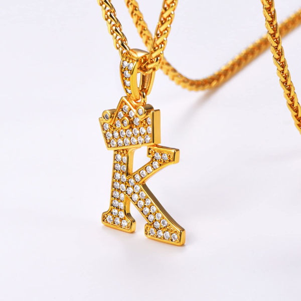 Krone Initial A-Z Halskæde, Iced Out Bogstav Vedhæng med 22-24 Tommer Kæde, Mænd Kvinder Bling Hip Hop Alfabet Navn Smykker Gave Store Initialer Halskæder K 18K Gold