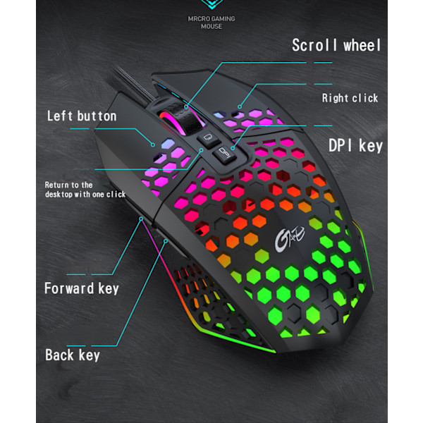 X801 håltrådsspelmus RGB lysande datorsport USB