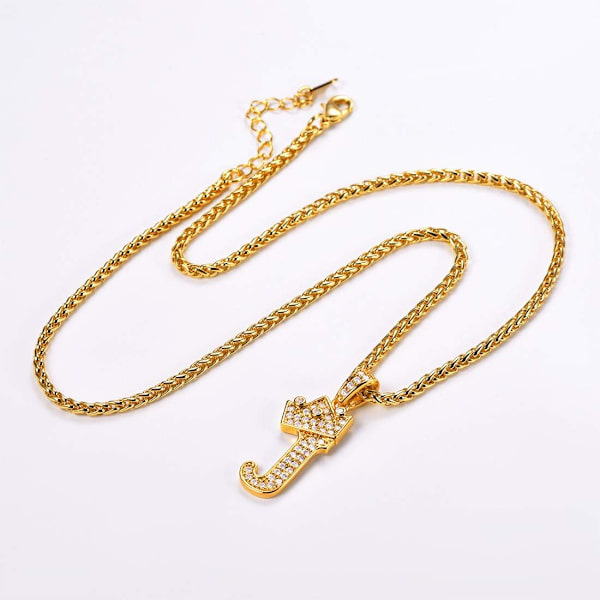 Kruunu Alku A-Z Kaulakoru, Jäädytetty Kirjainriipus 22-24 Tuuman Ketjulla, Miehet Naiset Bling Hip Hop Aakkoset Nimi Korut Lahja Suuret Alku Kirjaimet Kaulakorut J 18K Gold