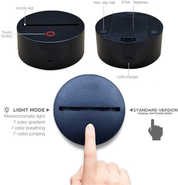 Akryl LED Nattlampe Anime Figur 3D Visjon Oppover Belysning