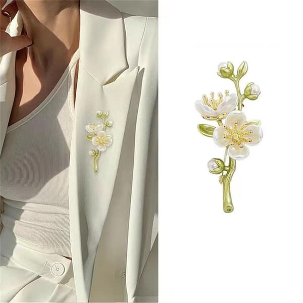 Flickors pärlblomma brosch - guldpläterad söt blad- och blomnål för klänningar, elegant modeaccessoar | Idealisk present för bröllop