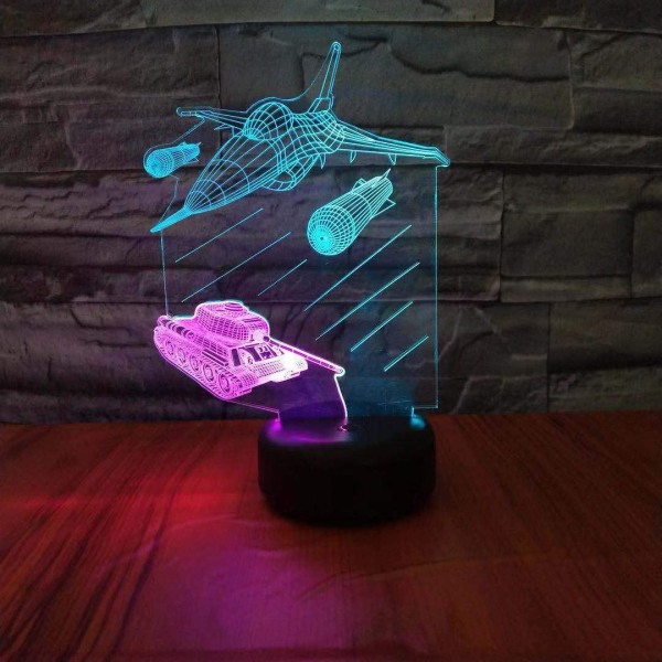 Warplane Tank LED 3D Illusion USB Nattlampa Stridsflygplan