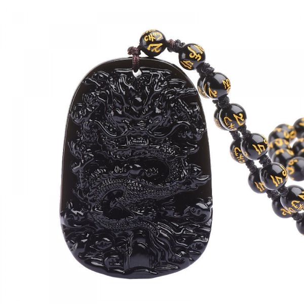Luonnollinen obsidiaaninen kaulakoru Onnenamuletti Suojapantti Helmiketjulla Musta Kristalli Talismani Hengellinen Koru Lahja Miehille
