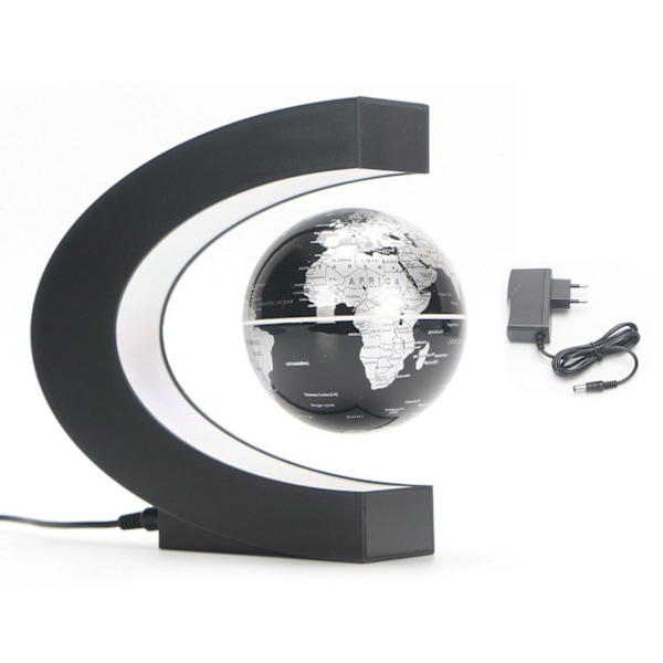 Magnetisk svevende globus C-formet 3 tommers svart frostet LED magnetisk svevende globus kontorborddekorasjon gave 100‑240V