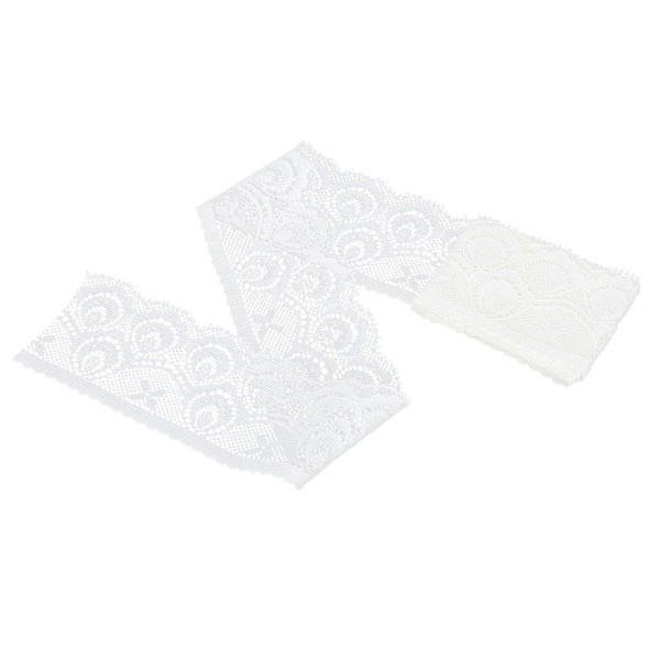 Spetsband 5 cm bred vit nylon tandad trim elastisk stretchig tyg syband för hantverk 10 meter