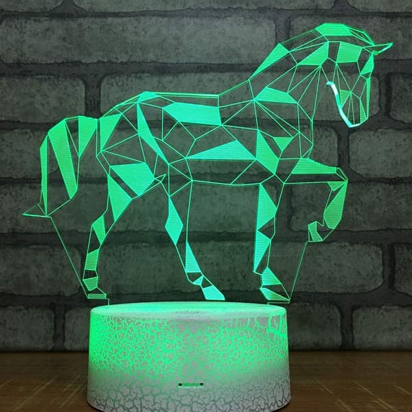 Hest 3D Optisk Illusjon Nattlys Bordlampe Fjernkontroll