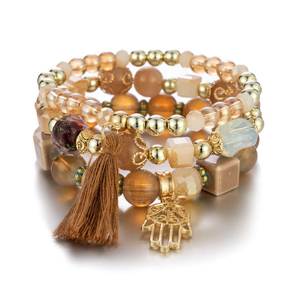 6 Set Bohemian Beads Armband Set för Kvinnor Flerskikts Tasse