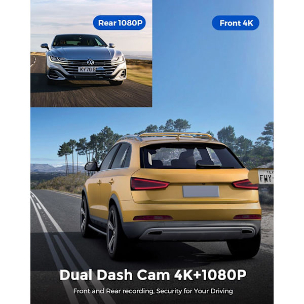 4K Dash Cam 5G WiFi GPS, WDR Super Night Vision Camera för bil, G-sensor, parkeringsläge, gratis 64 GB SD-kort, 170° vidvinkel Dashcam, loop-inspelning, V