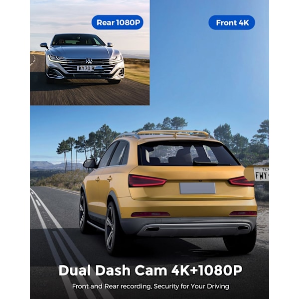 4K Dash Cam 5G WiFi GPS, WDR Super Night Vision Camera for Car, G-Sensor, Parking Mode, Free 64GB SD Card, 170° Wide Angle Dashcam, Loop Recording, V
