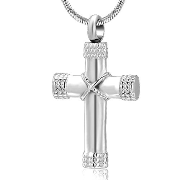 AVEKI Reb Winding Cross Cremation Ashes Urn Pendant Halskæde Minde Smykker Herrens Bøn Cross Ashes Halskæder, Sølv