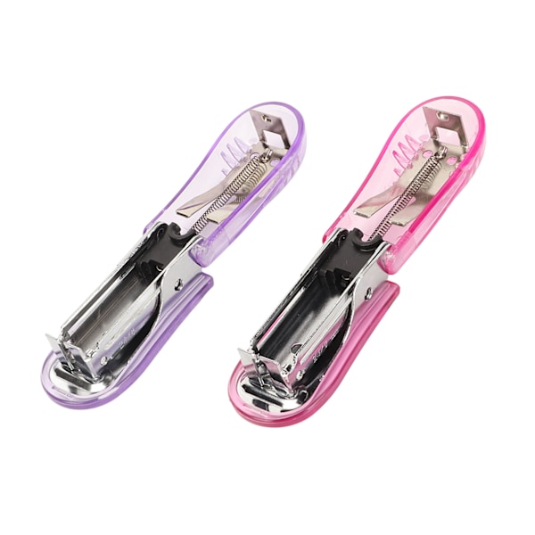 2 st miniklammer 20 ark kapacitet hävstångsstruktur bärbar klammer handhållen klammer för 24 stift 6 stift lila rosa