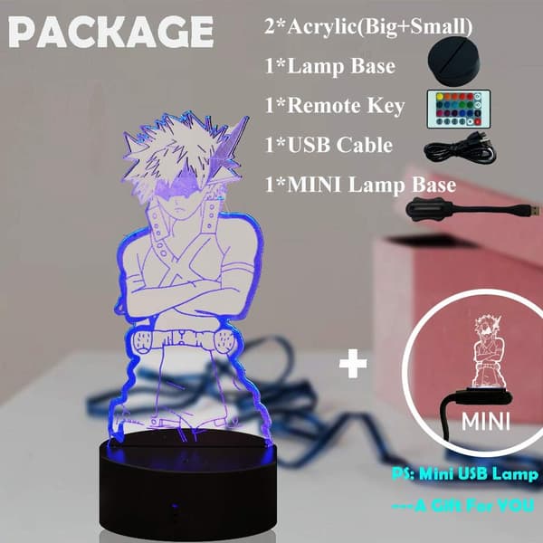 Katsuki Bakugo Figur 3D LED Natlampe til Drenge Piger, Anime