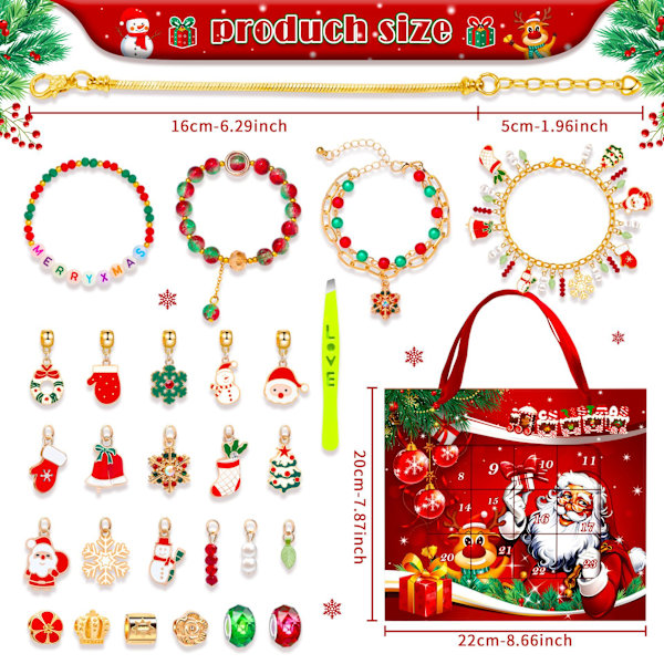 Juladventskalender Armband för flickor 24 dagar Jul Nedräkningskalender DIY Smyckestillverkningssats Present till barn tonåringar kvinnor