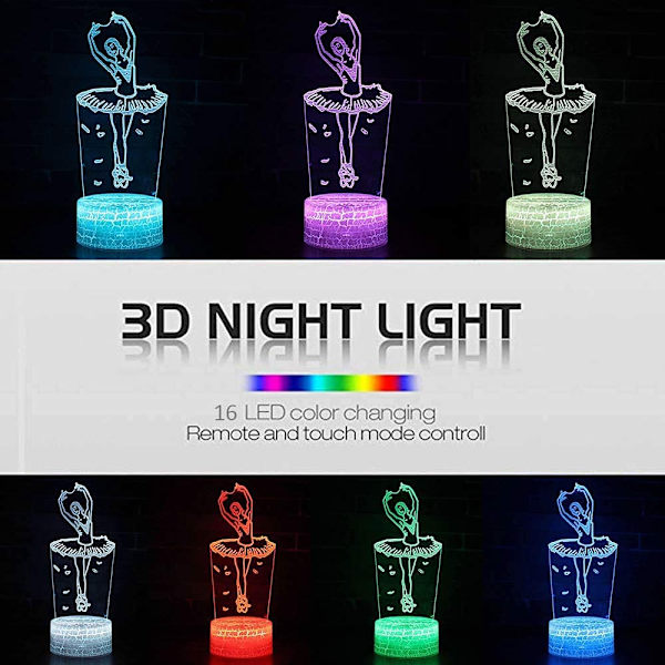 Balett Ballerina 3D LED Optisk Illusion Dekoration Bordlampa 16 Färger Fjärrkontroll Akryl Visuell Nattlampa Påsk Jul Födelsedagspresenter för Dan