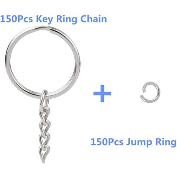 50 stk. 1 tommer/25mm split nøgleringe med kæde sølv nøglering, nøgleringe dele med åben springring og konnektor 50Pcs
