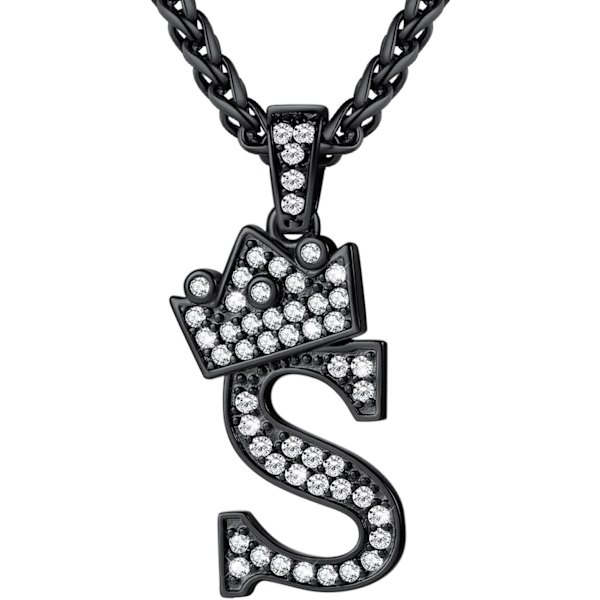Krone Initial A-Z Halskæde, Iced Out Bogstav Vedhæng med 22-24 Tommer Kæde, Mænd Kvinder Bling Hip Hop Alfabet Navn Smykker Gave Store Initialer Halskæder S Black