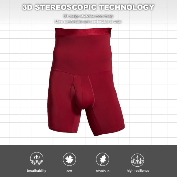 Män Tummy Control Shorts Hög Midja Underkläder Slankning Shapewear Body Shaper Ben Boxer Kalsonger Dark Red L