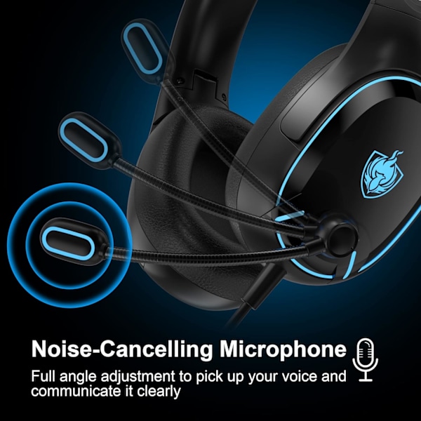 H-8 PC Gaming Headset til PS4, PS5, Controller, Xbox One Headset med Stereolyd, Over Ear-hovedtelefoner med Støjreducerende Mikrofon, LED-lys, Lydstyrke Black
