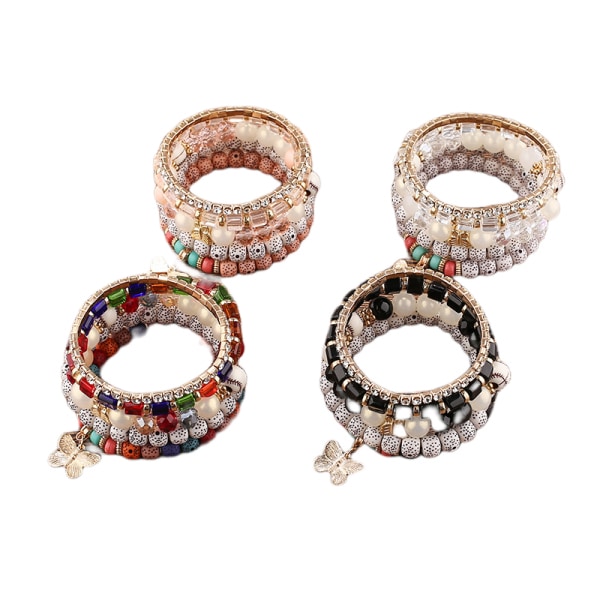 4 Set Bohemian Bead Bracelet Set, Ladies Multilayer Stackabl