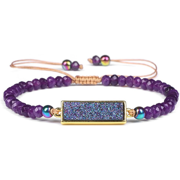 Naturstenspärl armband Healing Crystal armband Handvävda armband Hjärta Form Triangel armband Stenpärlor armband Smycken för kvinnor Purple