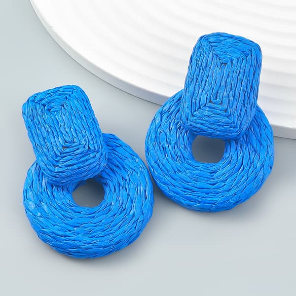Raffia Runda Droppörhängen, Rattan Hoop Dangle Öra