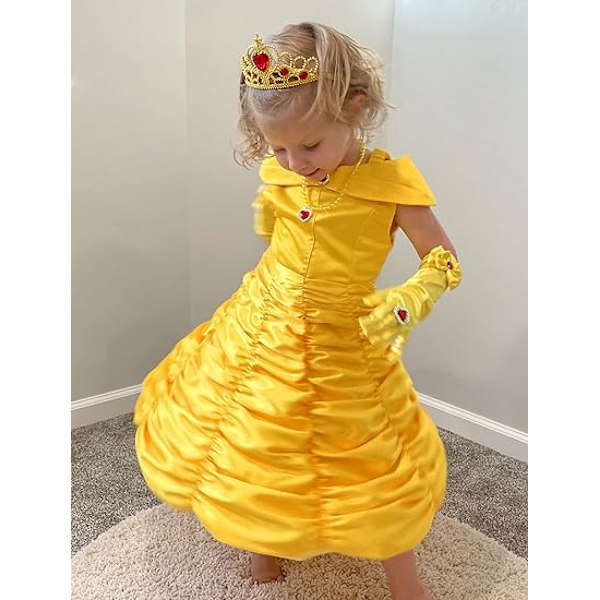 Prinsesse Kostume Kjoler til Piger Kostumer Halloween Cosplay Fødselsdag Outfit Gul 140