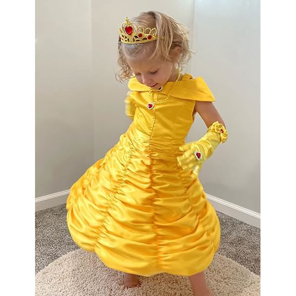 Prinsessklänning för flickor, kostymer, Halloween, cosplay, födelsedagskläder, gul 110