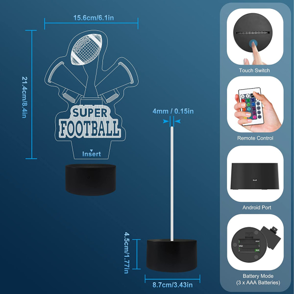 Amerikansk fotboll 3D-lampa, Attivolife LED-hologram nattlampa