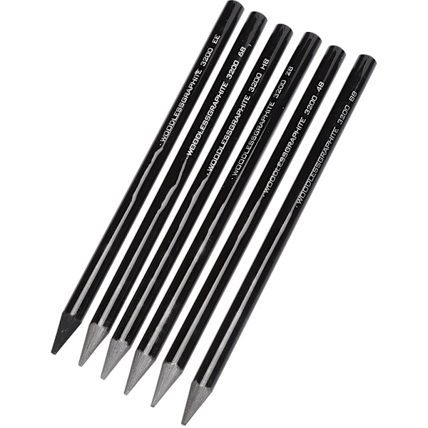 6 stk. kultegnestifter i træ, professionelt tegneblyant, kunstmateriale, 2B/4B/6B/8B/EE/HB