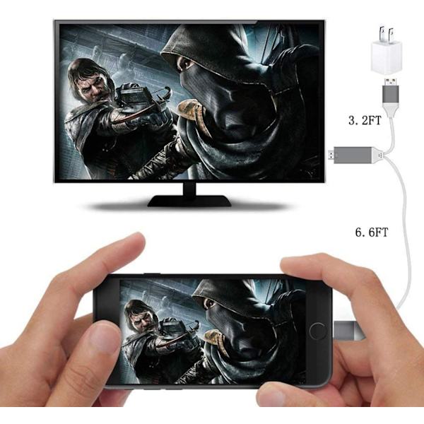 [Apple-certifierad] Lightning till HDMI-adapterkabel, 1080P Digital AV Sync Audio & Video-kontakter Sladd för TV/Projektor/Monitor-6,6ft Vit