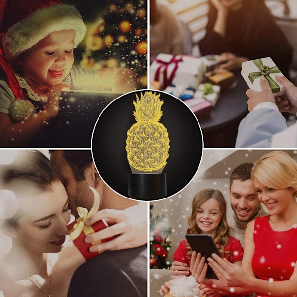 Ananas nattlys, Rquite Ananas nattlampe for barnerom, 3D optisk illusjonslampe med berøringsbryter